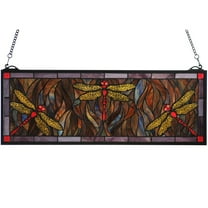 Meyda Lighting 28"W X 10"H Tiffany Dragonfly Trio Stained Glass Window