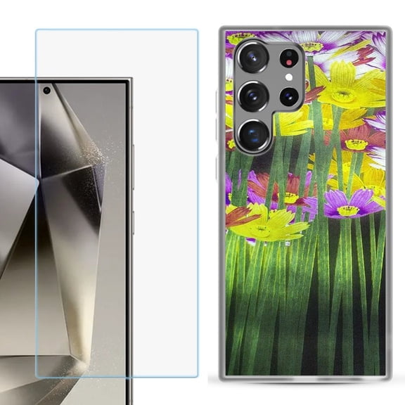 For Samsung Galaxy S25 Ultra 5G Phone Case Cover with Tempered Glass Screen Protector, by OneToughShield - Dream Flower