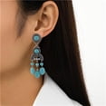 thumbnail image 3 of Boho Turquoise Chandelier Drop Earrings for Women Vintage Long Blue Birthstone Crystal Tassel Charms Statement Dangle Earring Lightweight Bohemian Ethnic Holiday Anniversary Jewelry, 3 of 11