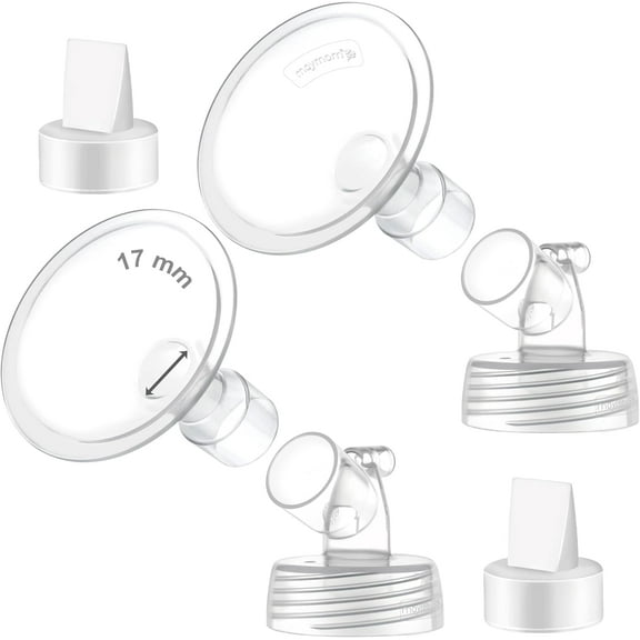 2X 17 mm Maymom Two-Piece Wide Neck Pump Parts Compatible with Spectra S1,Spectra S2 Pumps and 2 Valves; Incl Wide Mouth Flanges; Not Original Spectra Flange; (17mm Flange with Valve)