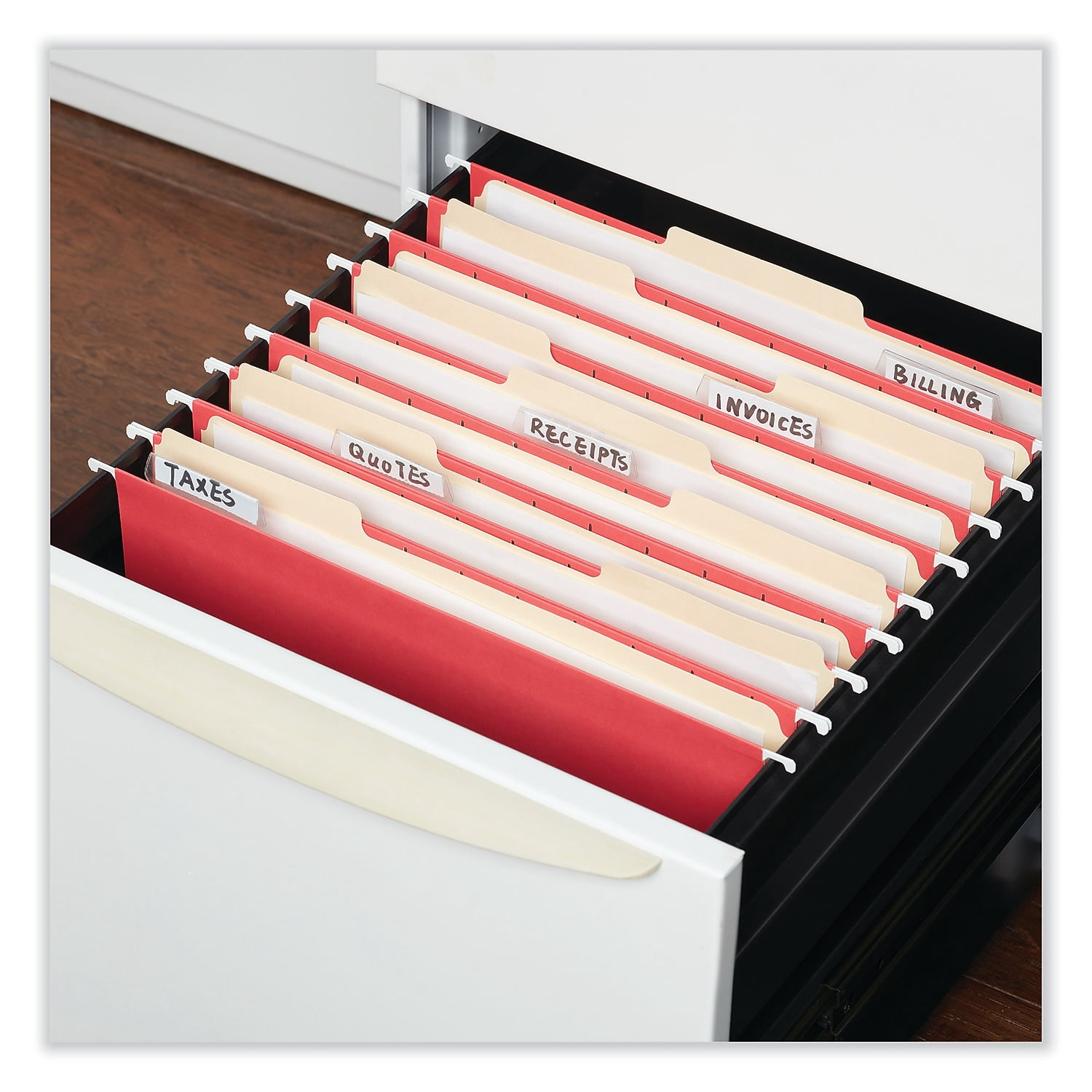 Universal UNV14118EE 1/5-Cut Tab Deluxe Bright Color Hanging File Folders - Letter Size, Red (25/Box)
