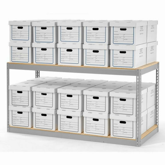 Global Industrial B2297943 Record Storage with Boxes - Gray - 72 x 30 x 36 in.