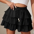 thumbnail image 4 of larppty Women's Multi-Layered Ruffle Skort with Beaded Drawstring - High Waisted Flowy Mini Skort for Country Concert, Golf, Tennis, Teen Girls & Casual Wear（Black， XL）, 4 of 6