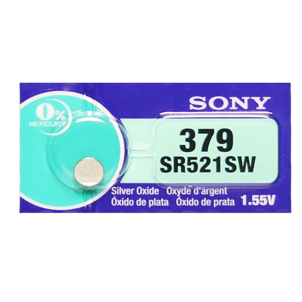 Sony 379 (SR521SW) 1.55V Silver Oxide 0Hg Mercury Free Watch Battery