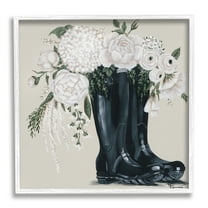 Stupell Industries White Flower Arrangement in Black Boots Painting White Framed Art Print Wall Art, 12x12, by Penny Lane Publishing