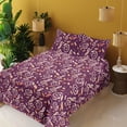 thumbnail image 2 of Ambesonne Music Fitted & Flat Sheet with Shams 4 Pcs Set, Treble Clef Feathers Colorful, King, Dark Magenta Pale Ruby, 2 of 5