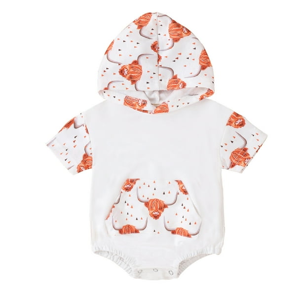 Babys Boys Girls Summer Short Sleeve Hoodie Romper Bodysuit Clothes Cow