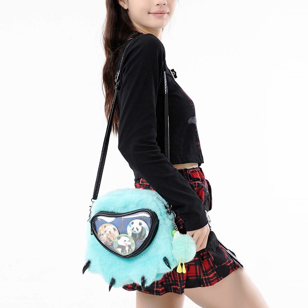 Hzzsbu Cute Paw Shape Plush Ita Bag Crossbody Sling Bag with Display Insert for Women