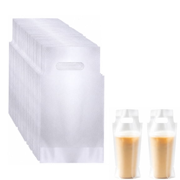 500 Pack Handle Drinking Poly Bags, Clear Cup Carrier with Handle, Plastic Drink Packaging Bags Cup Holder for Delivery, 6"L x 11"H Take Out Hanging Hole Beverage Carrier for Single Cup, Coffee