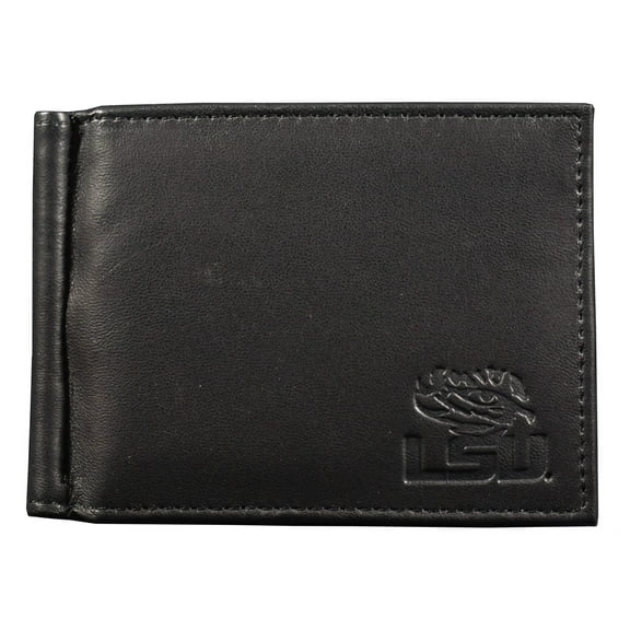 Louisiana-St-LSU-Tiger's Genuine Black Leather Money Clip Wallet with RFID Blocking