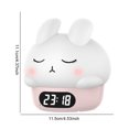 thumbnail image 2 of Luz nocturna de conejo de dibujos animados con reloj despertador Lámpara de conejito de silicona táctil (rosa), 2 of 7
