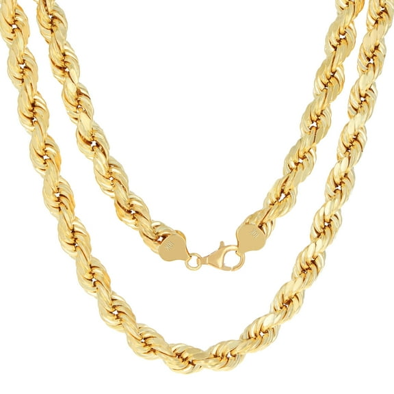Nuragold 10k Real Yellow Gold 9mm Rope Chain Diamond Cut Necklace (22"-30") Italian Jewelry for Men