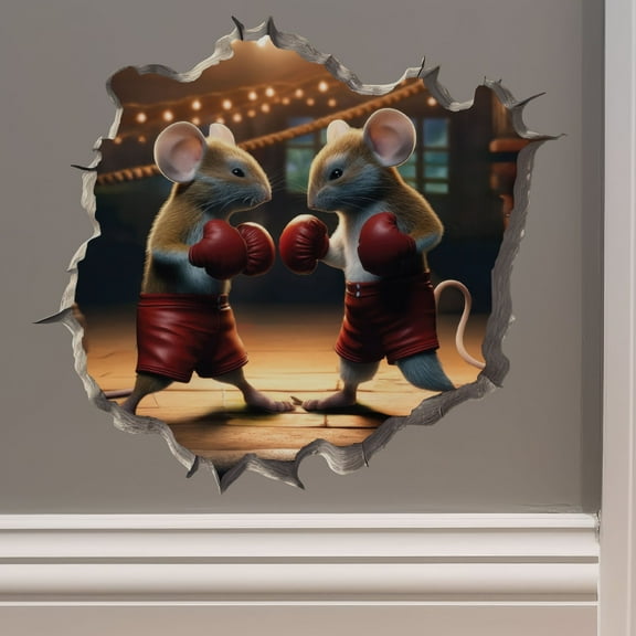 Boxing Mice in Mouse Hole Decal - Mouse Hole 3D Wall Sticker
