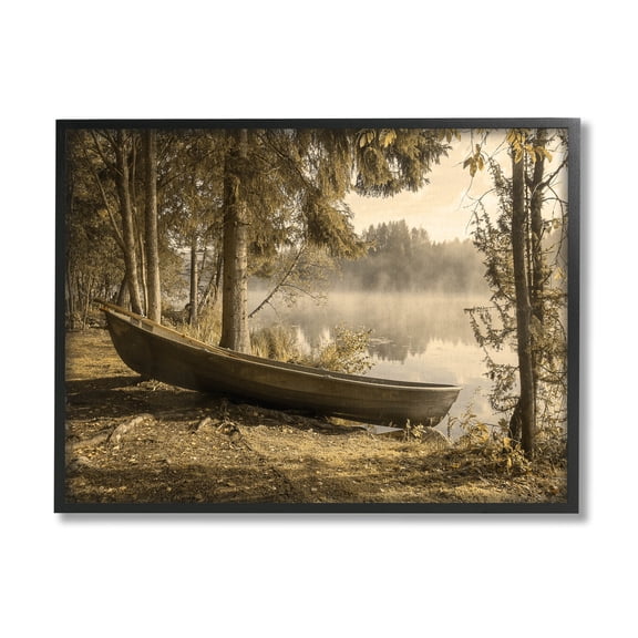 Lakeside Canoe Forest Wilderness Landscape Photograph Black Framed Art Print Wall Art