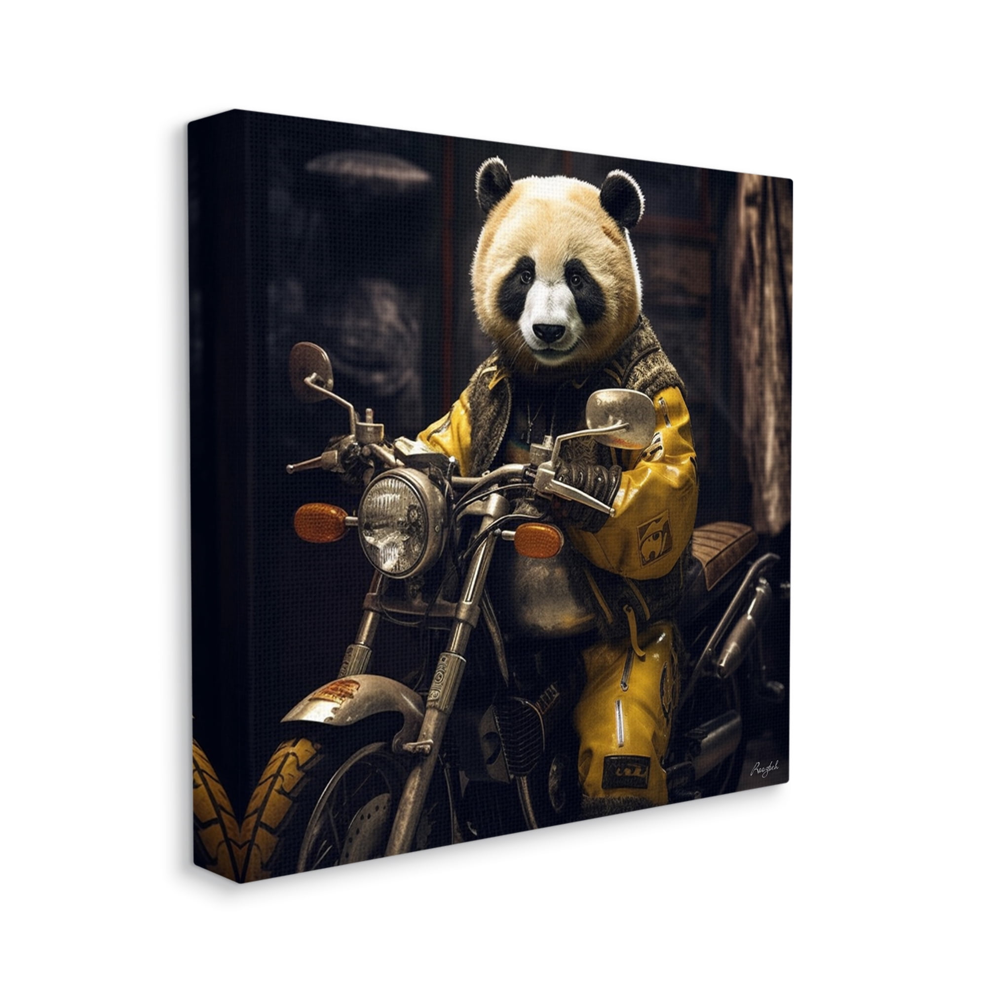 Stupell Industries Panda on Motorcycle Animals & Insects Painting Gallery Wrapped Canvas Art Print Wall Art, 30 x 30