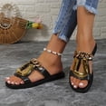 thumbnail image 2 of Sandalias con decoración de cadena metálica para mujer, zapatos deslizantes planos con punta cuadrada de color sólido, zapatos cómodos de verano, 2 of 4
