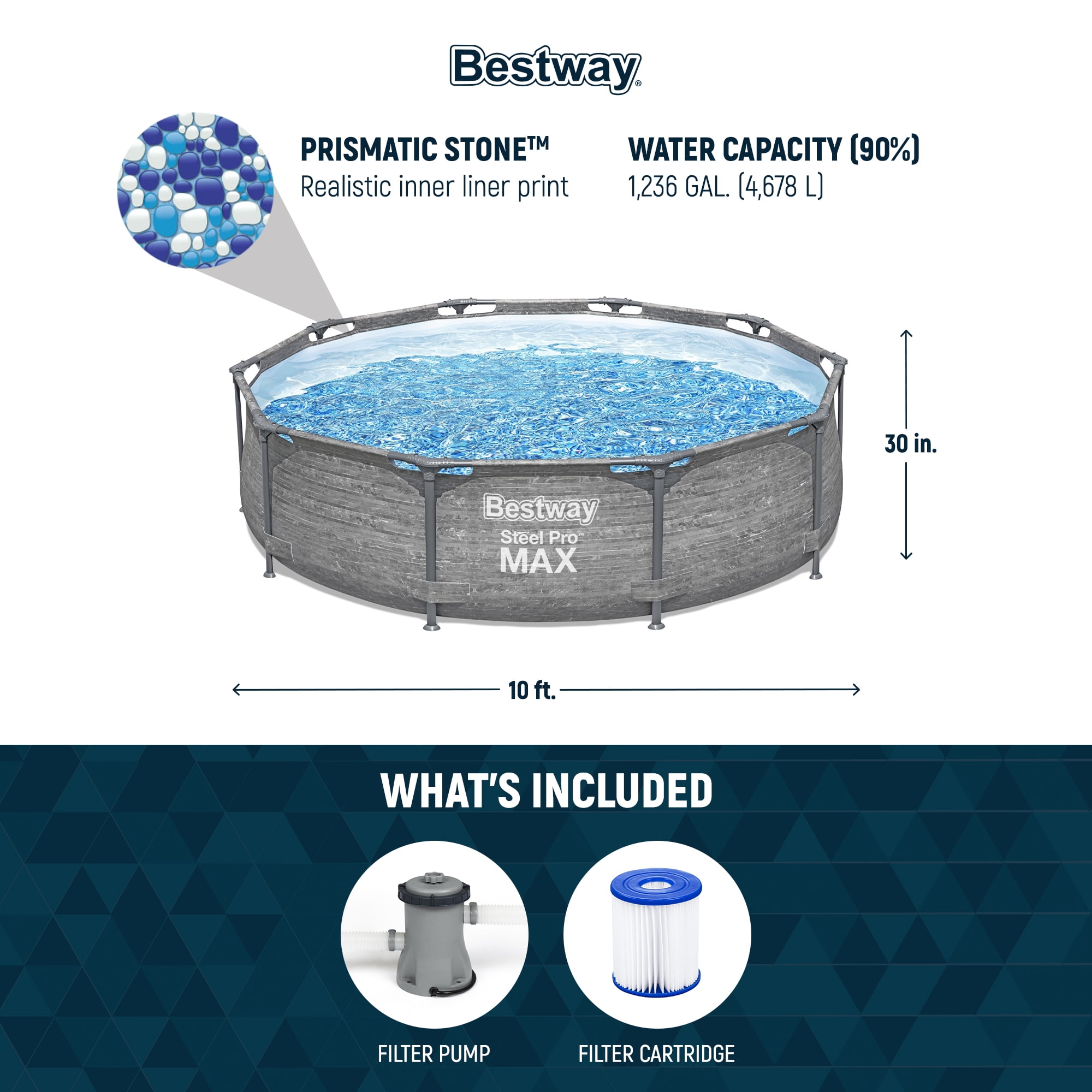 Bestway Steel Pro MAX 10' x 30" Metal Frame Above Ground Pool Set w/ Filter Pump