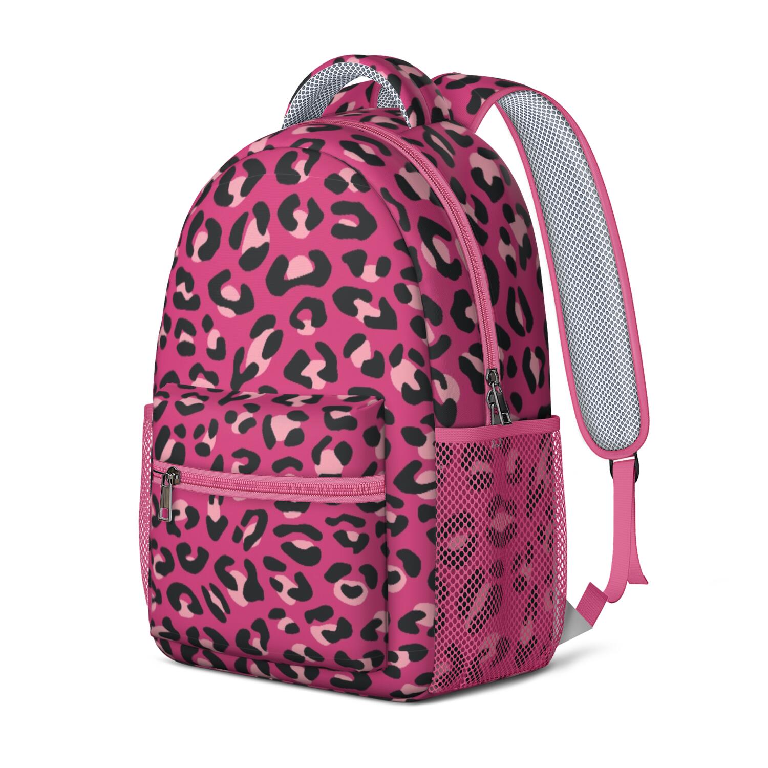 Leopard Print Backpack for School,Cute School Bag,Schoolbag with Adjustable Shoulder Straps & Padded Back,15.3"x11"x6.7"