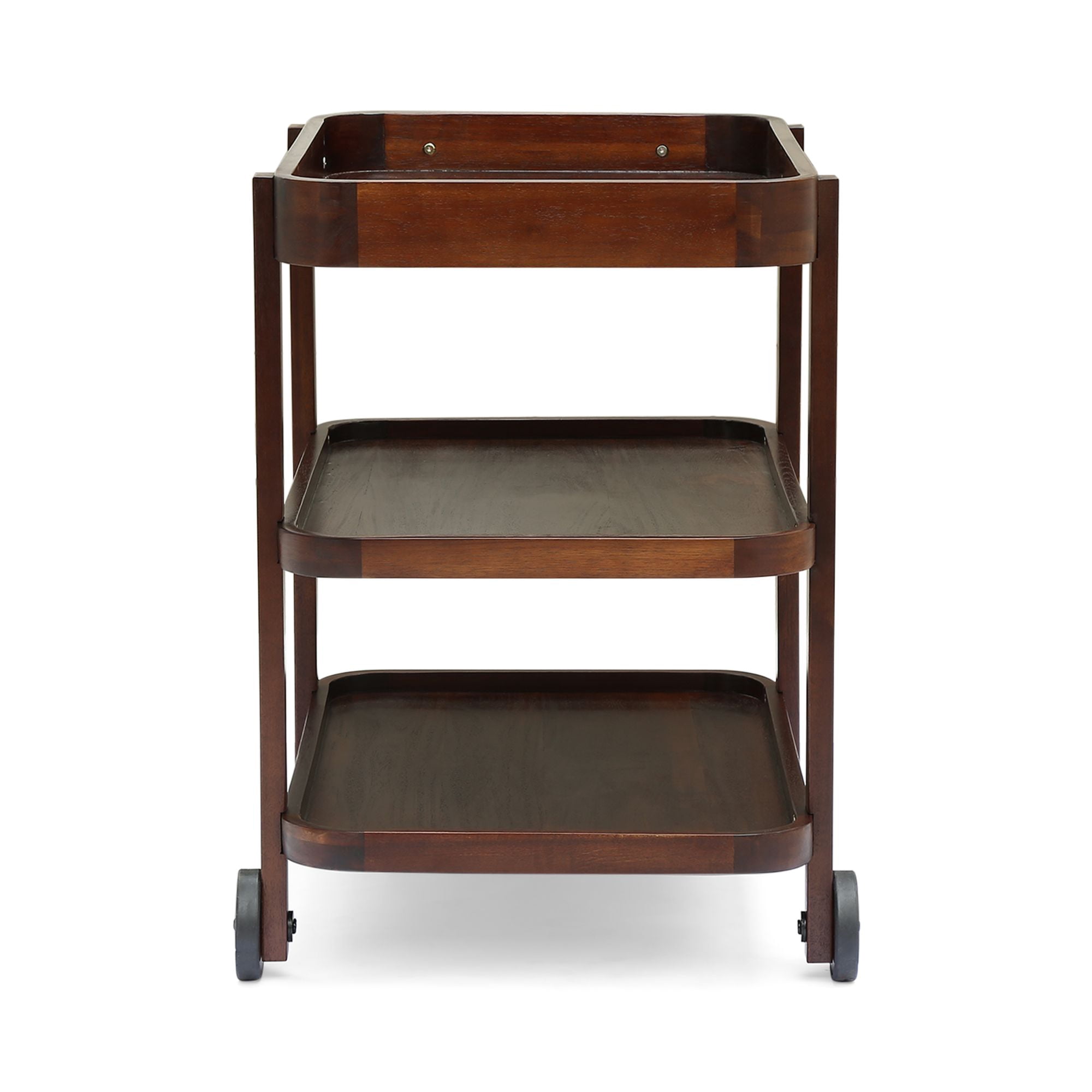 Contemporary Home Living 31.75" Brown Mahogany Finish 3 Tier Indoor Bar Cart
