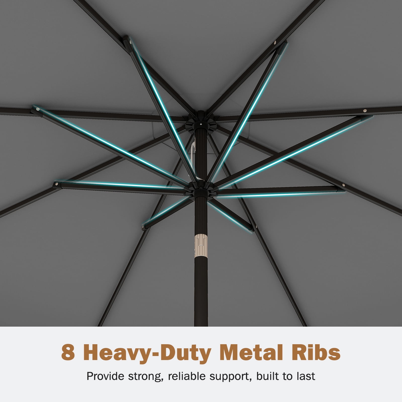 Costway 9 FT Patio Umbrella with Weighted Base Sandbags Push Button Tilt Crank Sturdy Ribs Gray