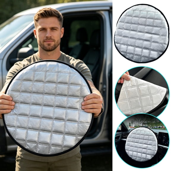 42cm Car Steering Wheel Sun Shade Cover, Aluminum Foil Heat Insulation Protector for Cars, SUVs and Trucks
