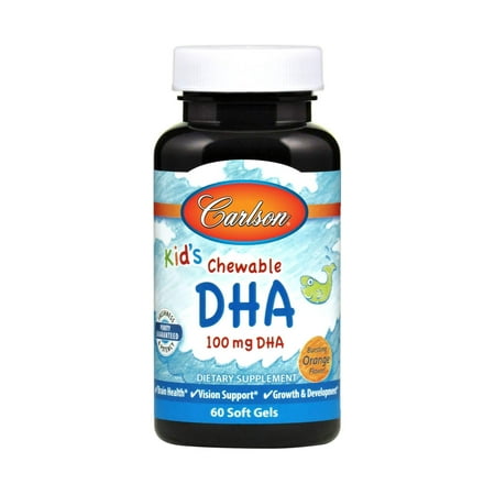 Carlson - Kid's Chewable DHA, 100 mg DHA, Growth & Development, Brain & Vision Function, Orange, 60 soft