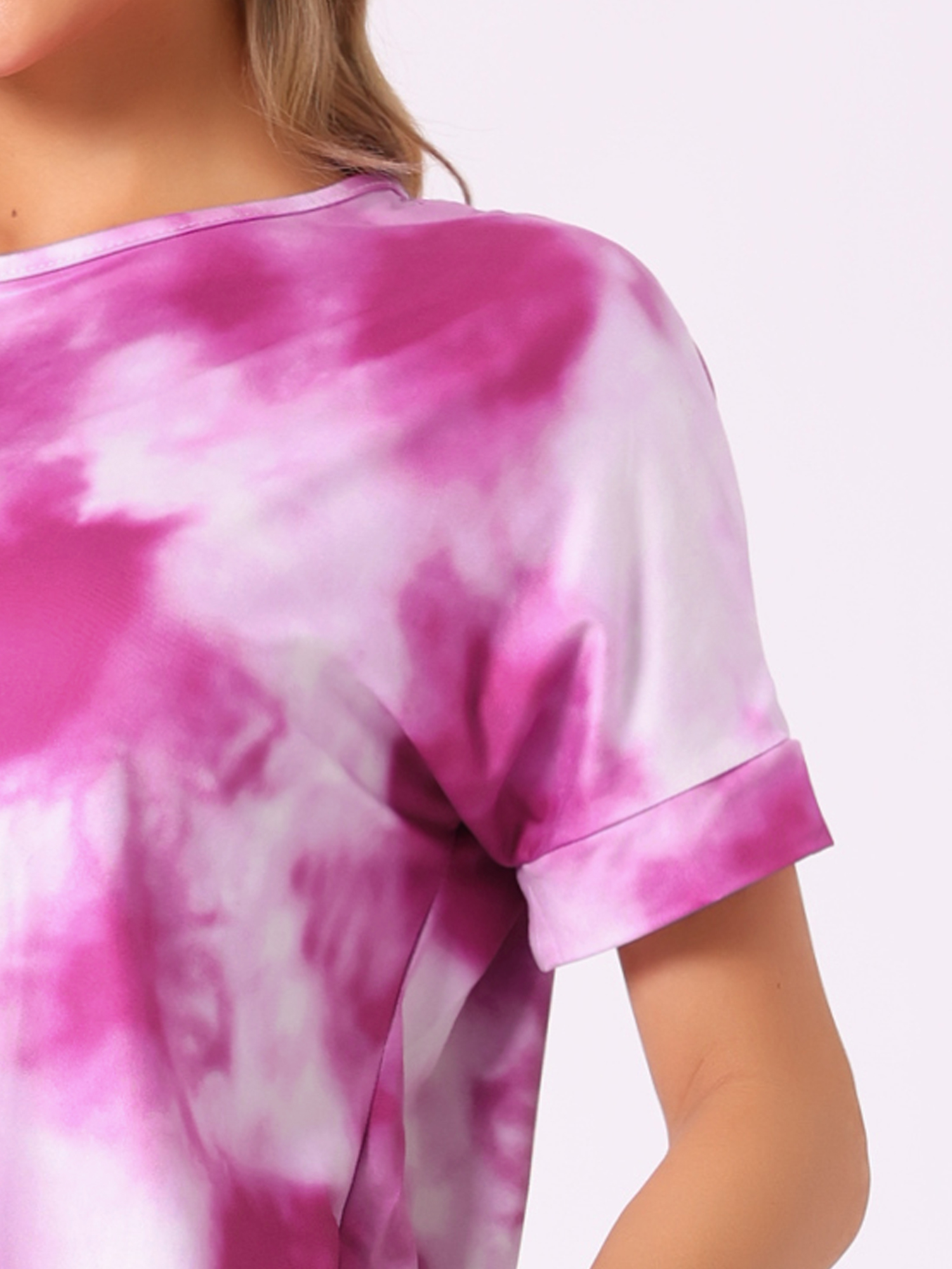 DARING DIVA Women's Tie Dye T-shirts with Pants Pajamas Set L Rose