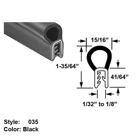 Water and Weather Resistant Hollow Foam Rubber Push-On Seal with Bulb on Top, Style 035 - Ht. 1-35/64" x Wd. 15/16" - Black - 10 ft long