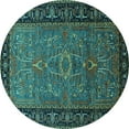 thumbnail image 1 of Ahgly Company Machine Washable Indoor Round Oriental Turquoise Blue Industrial Area Rugs, 8' Round, 1 of 4