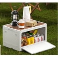 thumbnail image 3 of Foldable Storage Bins with Wood Lids Plastic Collapsible Storage Box with Cutting Board Portable Stackable Grocery Books Container Folding Latching Storage Crate with Removable Pulley (S), 3 of 9