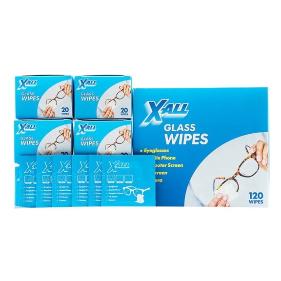 X-ALL Lens Wipes for Eyeglasses, Pre-Moistened Cleaning Wipes for Glasses, Individually Wrapped Glass Cleaner, Wipes Glasses Cleaner, 120 Count
