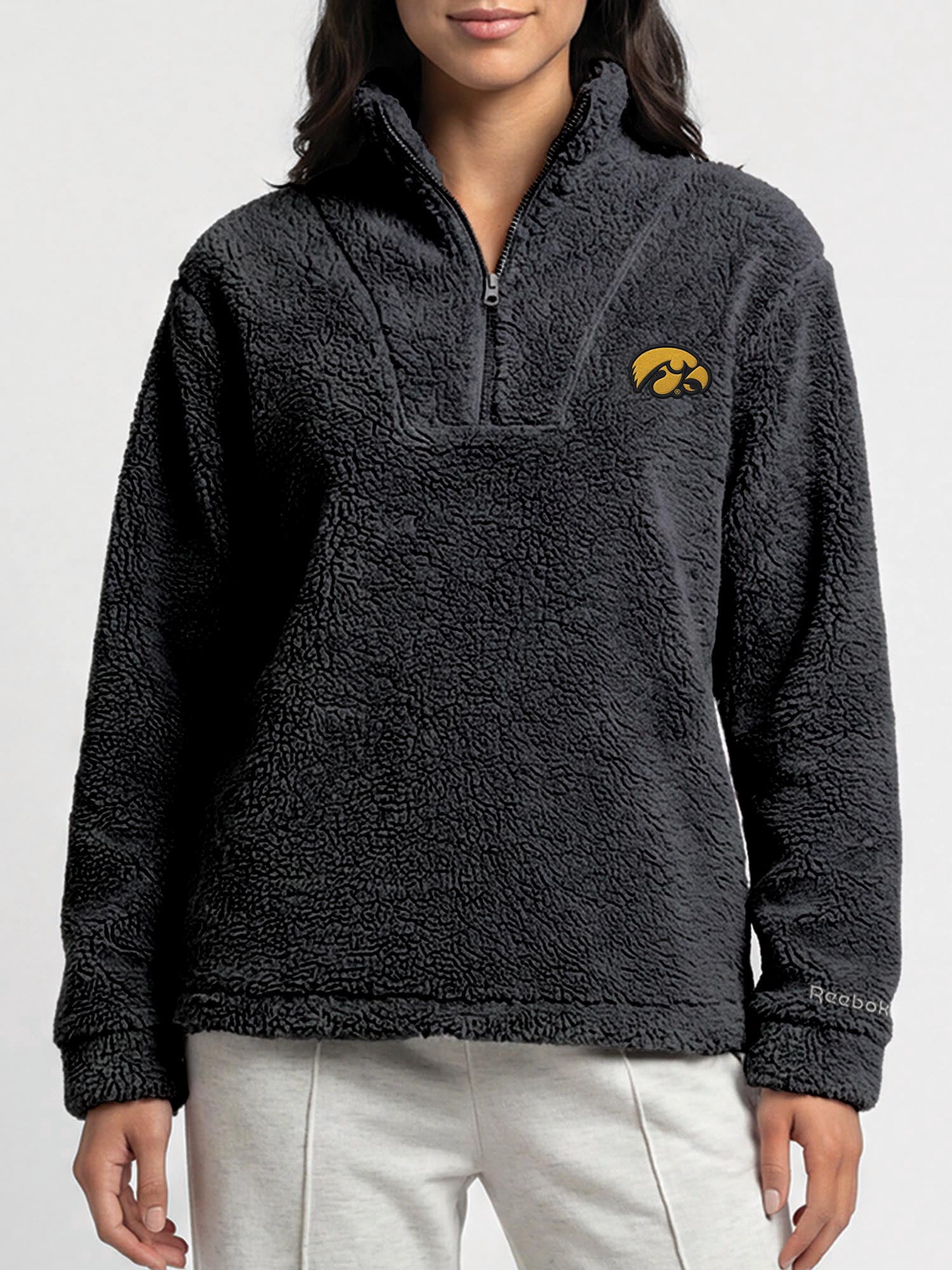 Iowa Hawkeyes Reebok Womens Relaxed Fit Qtr Zip Sherpa Pullover