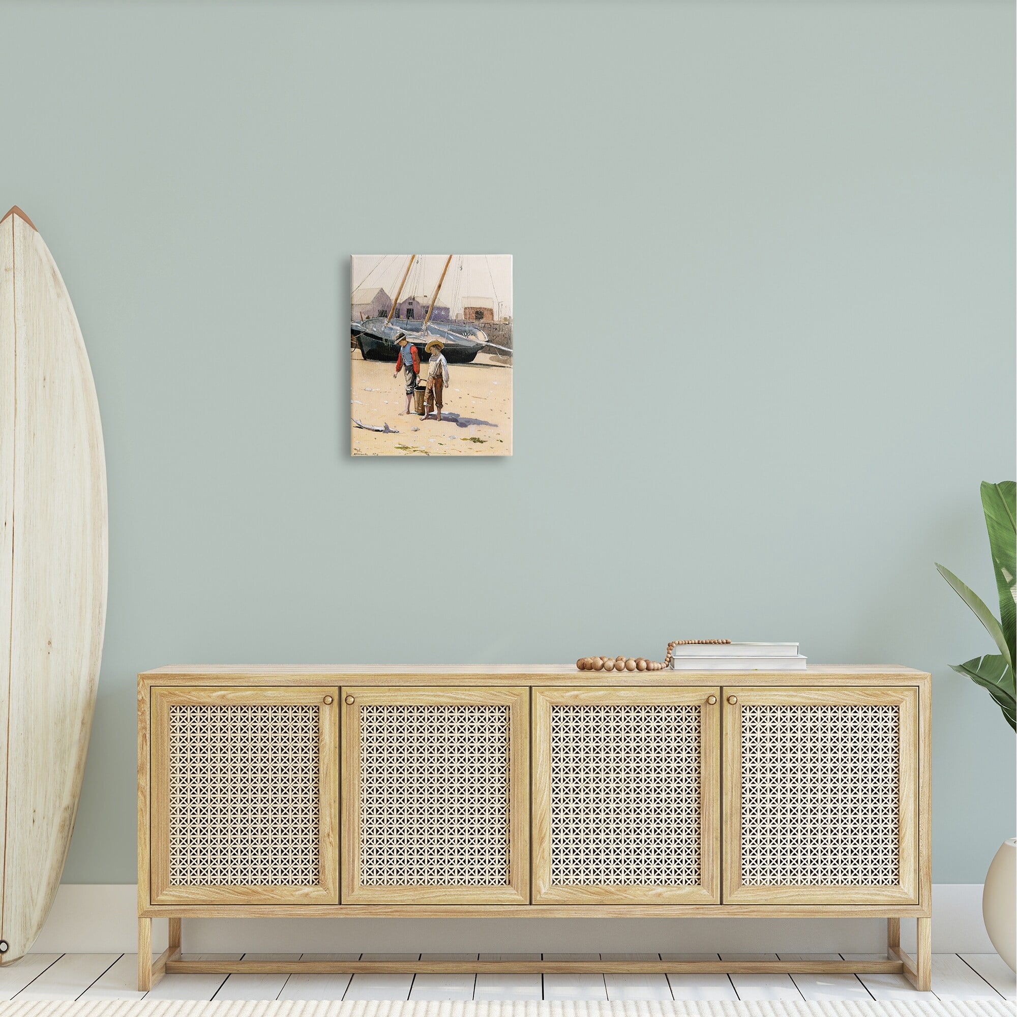 Stupell Industries Old Fashioned Man Woman Walking Beach Marina Painting Gallery Wrapped Canvas Print Wall Art, Design by Lettered and Lined