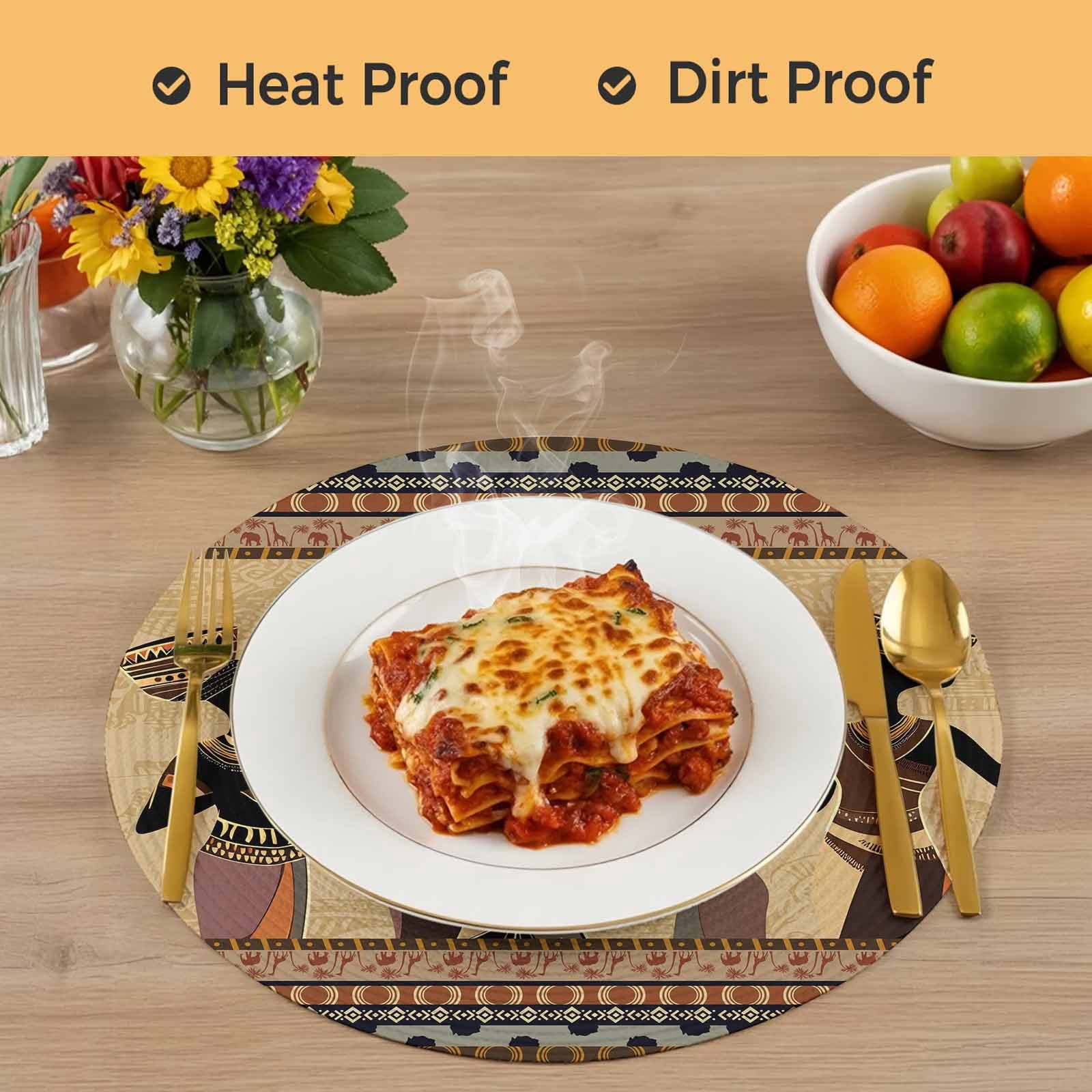 African Women Round Placemats Set of 4 Black Girl Retro Ethnic Ancient Tradition Place Mats Indoor Woven Table Mats Washable Heat-Resistance Braided Dining Table Placemats for Kitchen Party 13 Inch