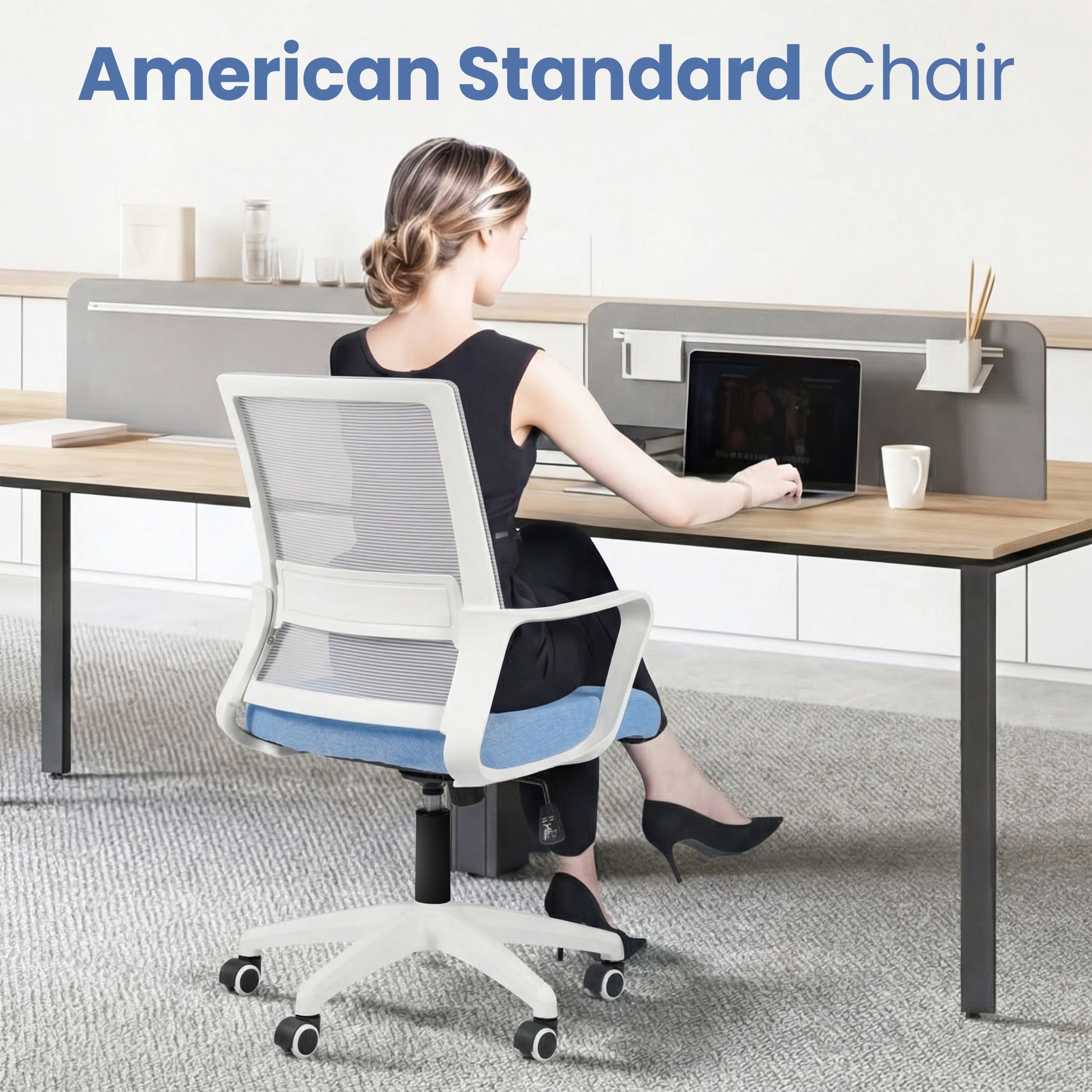 CELTOSS Office Chair, Wide Seat with Ergonomic Lumbar Support, Adjustable Height, Home Office Computer Desk Chair, Blue