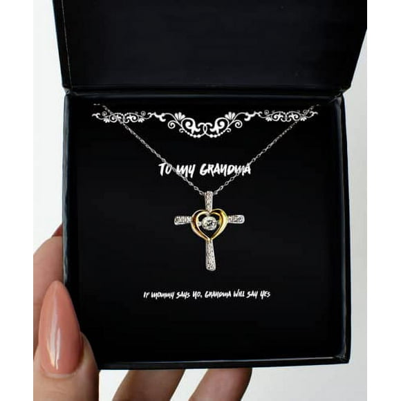 amangny Grandma Gifts for Grandma, If Mommy Says No, Grandma Will Say Yes, Sarcasm Grandma Cross Dancing Necklace, from Granddaughter