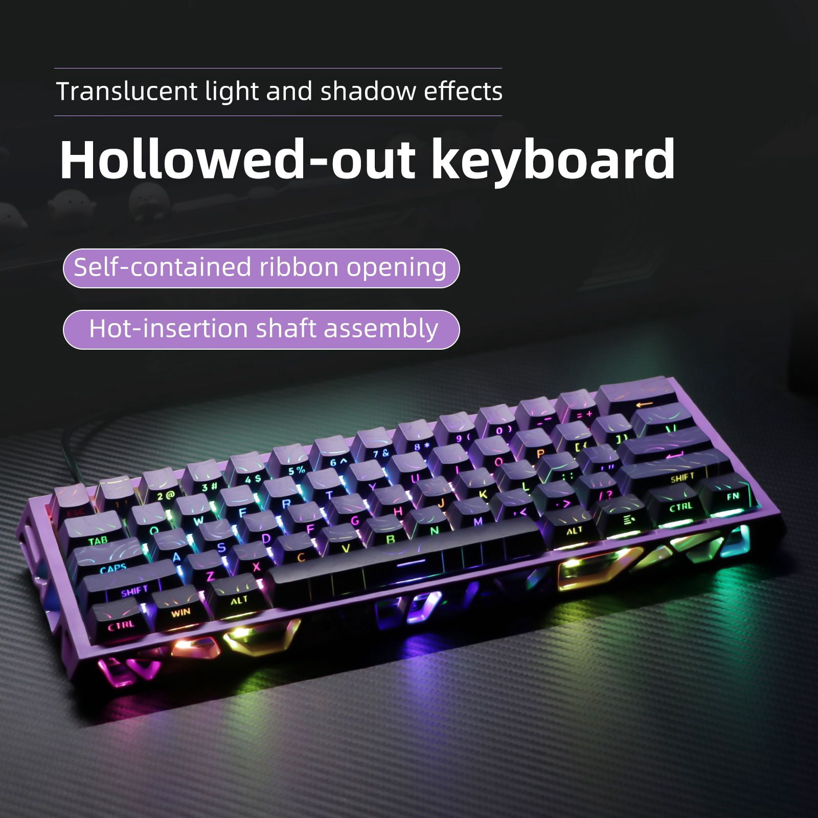 61 Keys Mechanical Keyboard, 60% Layout, Hollow Shell in 6 Colors, RGB Backlit, Full N-Key Rollover, Hot-Swappable Linear Red Switch, Backlit PBT Keycaps
