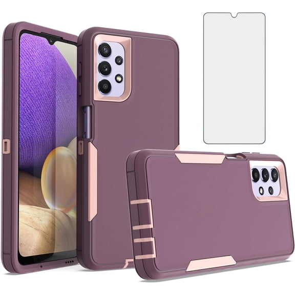 Phone Case for Samsung Galaxy A32 5G 2021 6.5 inch with Screen Protector Cover and Dual Layer Cell Accessories Protective Gaxaly M32 G5 Galaxies A 32 32A S32 SM-A326U A326U Women Men Purple