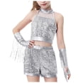 thumbnail image 3 of VUHXZWAF Outfits for Girls Sequin Sleeveless Shirt High Waist Shorts Gloves Dance 3 Piece Sets Size 6-7 Years, 3 of 3