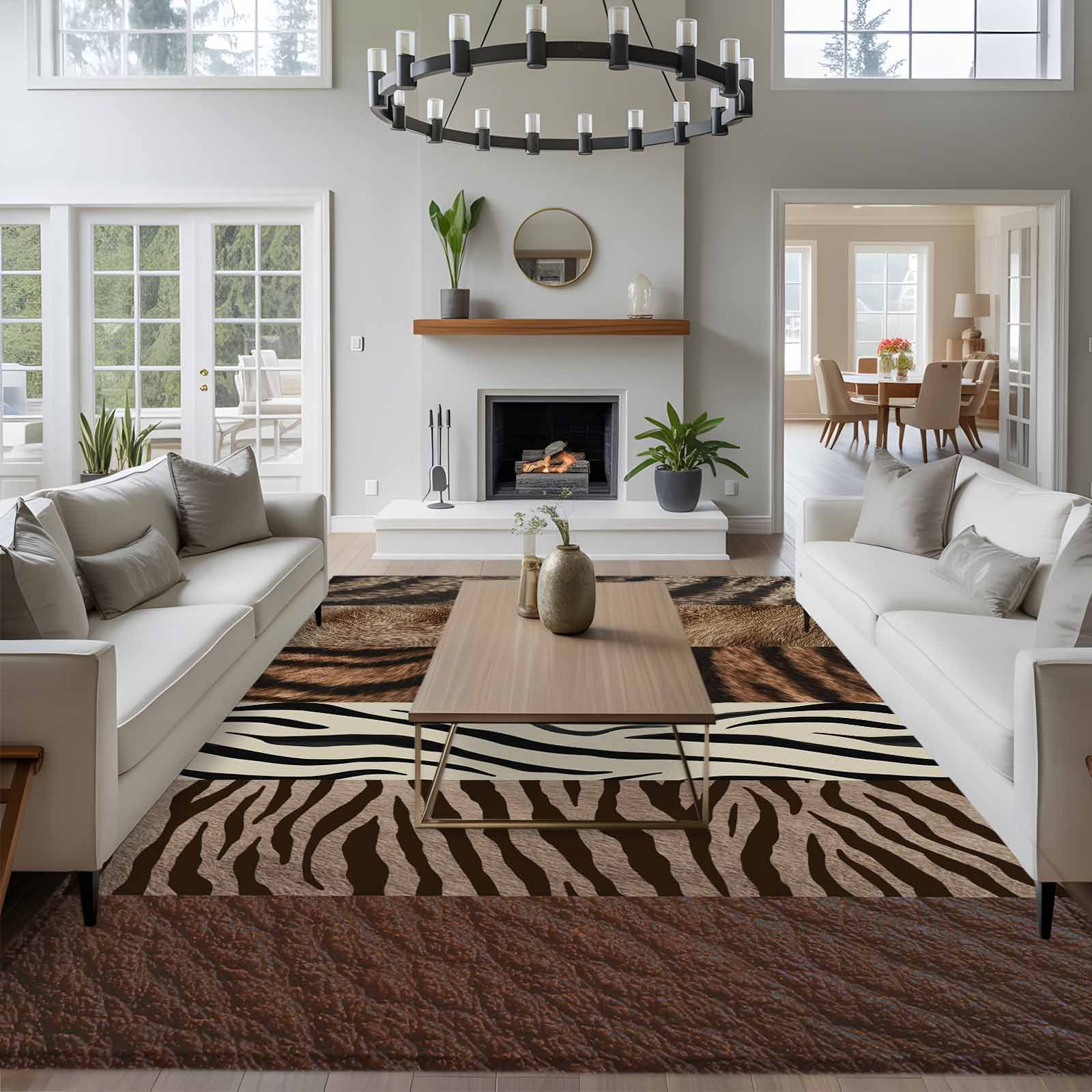 6x9 Area Rugs for Living Room, Animals Printed Striped Non Slip Area Rugs for Kitchen Bedroom Entryway, Rustic Country Zebra Textured Washable Carpet Runner Rug Floor Mats for Bedroom Home Decor