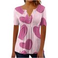 thumbnail image 2 of Valentines Day Blouses for Women, Heart Shirt Tunic, Short Sleeve V Neck Blouses Women's Valentine's Day Printed Short Sleeved Tops with V-Neck Button Pleats Shirts, 2 of 5
