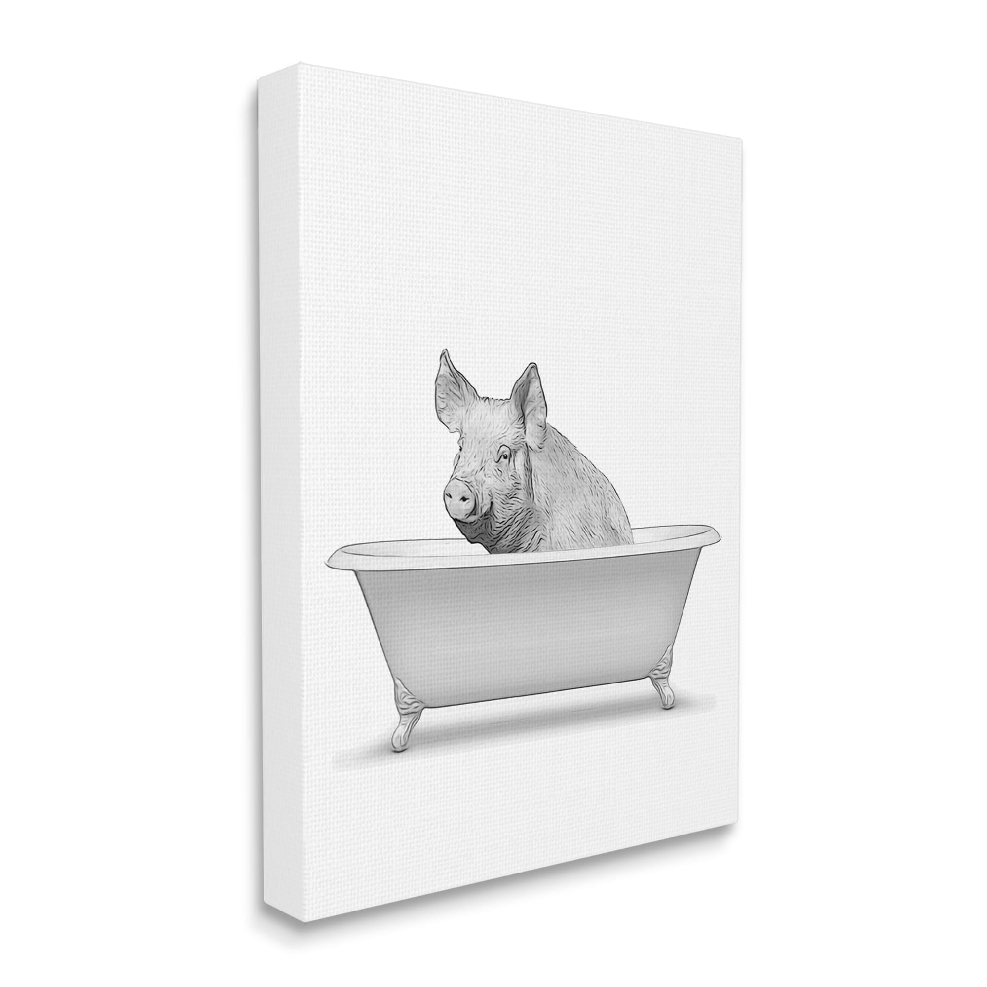 Stupell Industries Pig In Tub Bathroom Animal Animals & Insects Painting Gallery Wrapped Canvas Print Wall Art