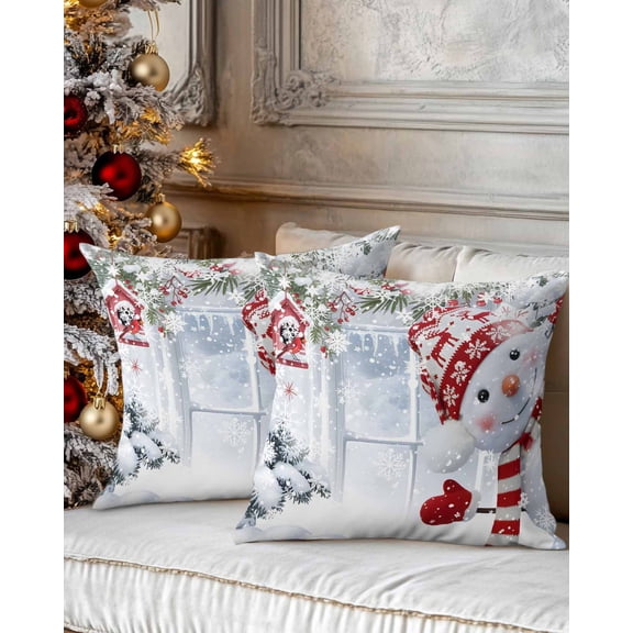 Christmas Decorative Throw Pillow Covers 20x20 Inch Set of 2 Red Snowman Pillow Cases for Couch, Christmas Cardinals Red Berry Cushion Case for Living Room Bedroom Bed Car Chair