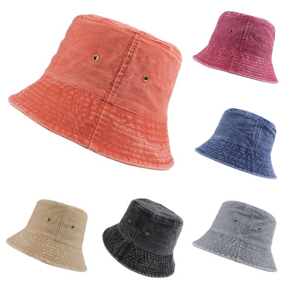 Xijirk Bucket Hat with Metal Eyelet Details and Washed Texture for Casual Outdoor Street Matches for Women,Orange,One Size