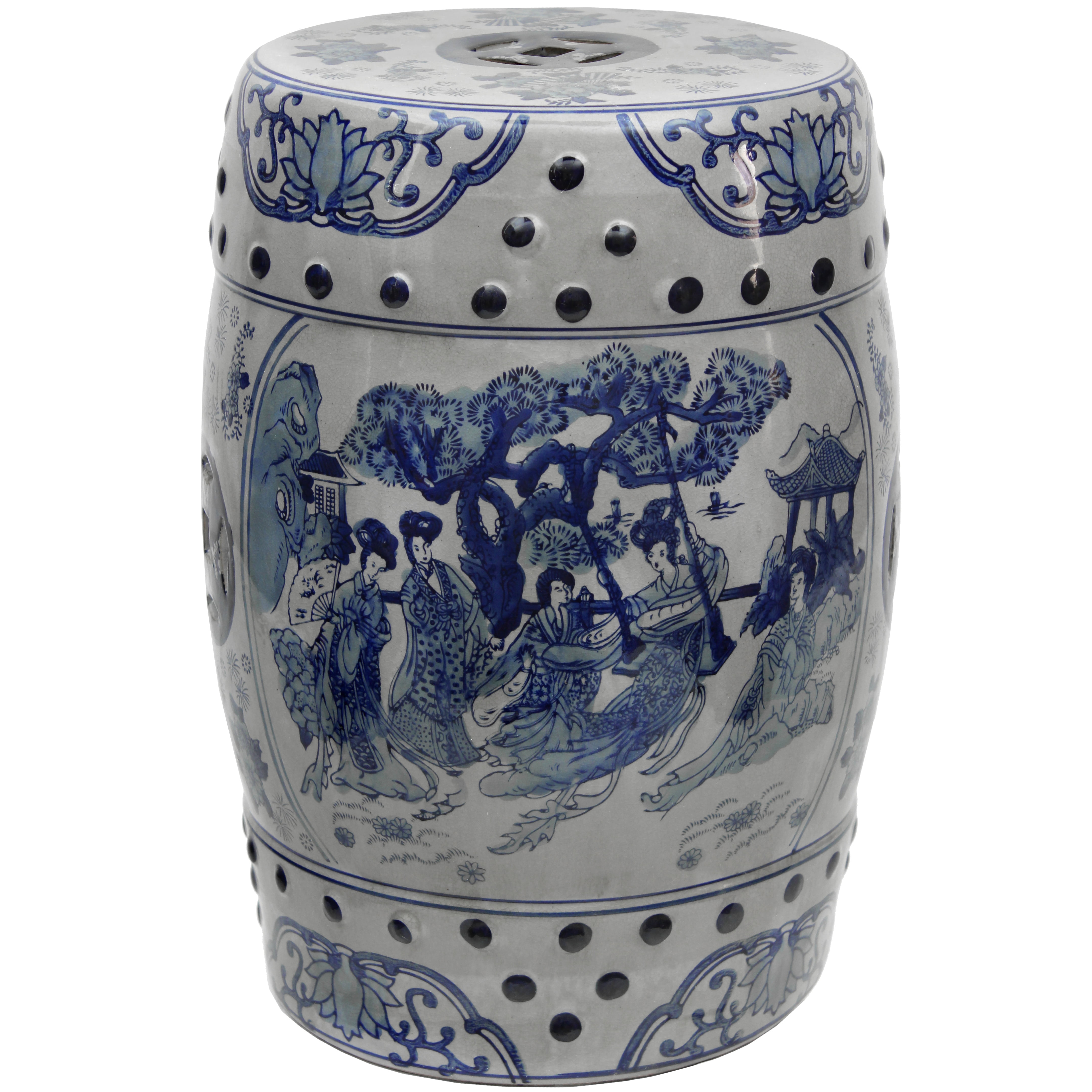 13 X 17.5 Oriental Ceramic White Garden Stool 