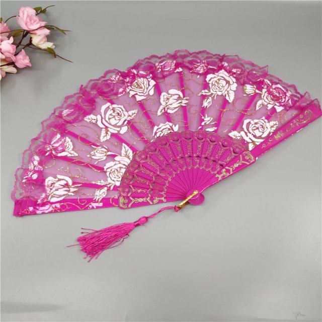 Lolita abanico gótico victoriano para mujer, abanico de mano de encaje, Vintage, negro, blanco, rojo, rosa, bambú, Cosplay, suministros para fiestas de Halloween