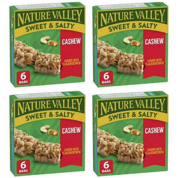 Nature Valley Granola Bars, Sweet and Salty Nut, Cashew, 6 Bars x 32g, 192g (4 Pack)