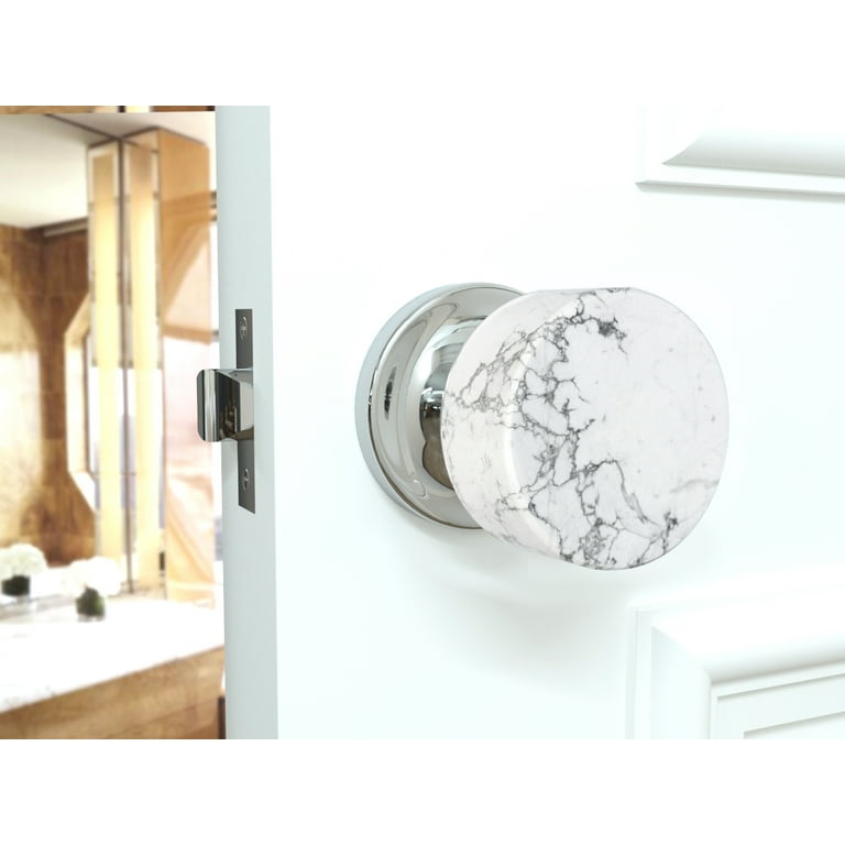 Dairazan White Marble Dummy Door Knob With Matte Black Rosette -Sleek
