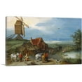 thumbnail image 1 of ARTCANVAS Landscape With a Windmill Various Figures Horses and Animals Canvas Art Print by Jan Brueghel The Elder - Size: 26" x 18" (0.75" Deep), 1 of 9