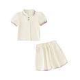 thumbnail image 3 of Bxsruta Girls' Summer 2 Piece Set Short Sleeve Top with Heart Button and Elastic Waist Shorts, 3 of 8